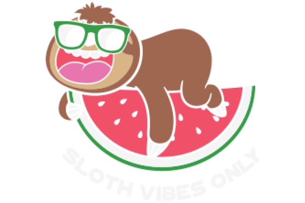 A Playful Illustration of a Sloth with a Watermelon and Glasses