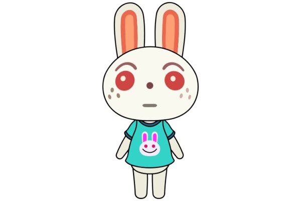 Adorable Cartoon Bunny in a Blue Shirt with a Bunny Logo