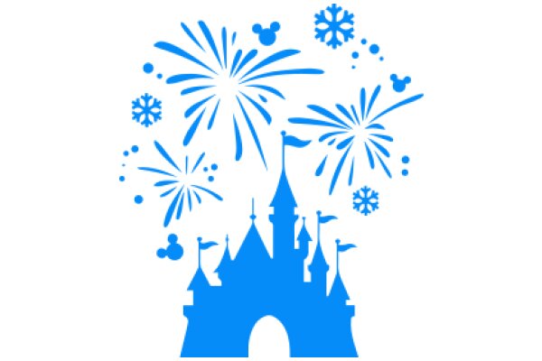 Celebrating the Magic of Disney with Blue Fireworks and Castle Silhouette