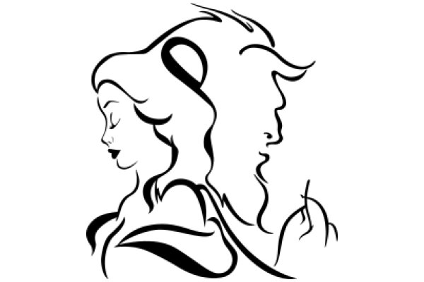 Silhouette of a Woman and a Man in a Stylized Artwork