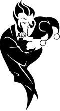 Stylized Black and White Illustration of a Joker Character