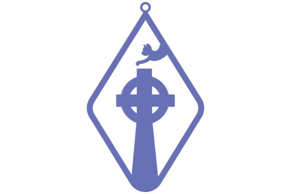 A Purple Diamond-Shaped Symbol with a Cat and a Cross Inside