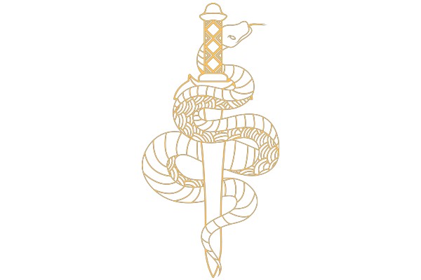 Stylized Illustration of a Snake and a Pole with a Design on Top