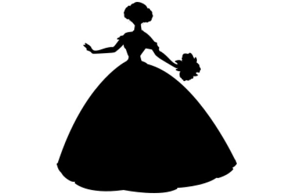 Silhouette of a Woman in a Dress, Holding a Bouquet