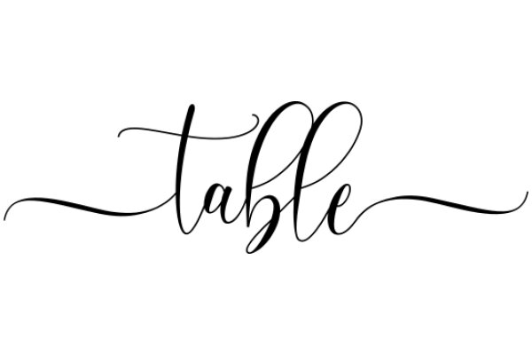 Elegant Black Calligraphy of the Word 'Table' on a White Background