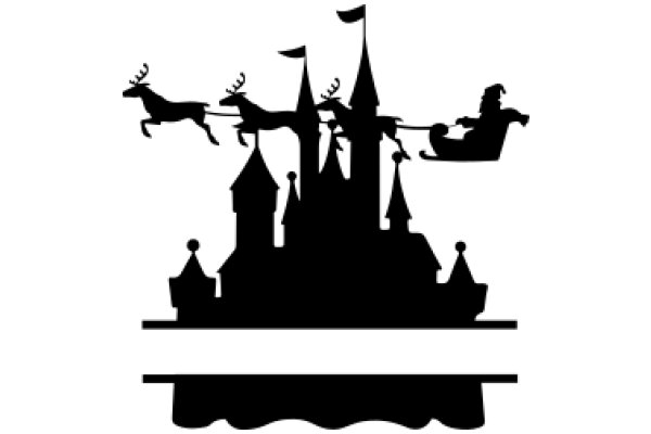 Silhouette of a Christmas Scene with Santa's Sleigh and Reindeer