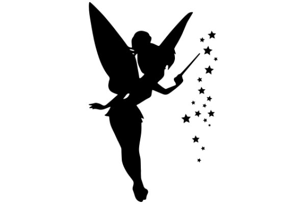 Silhouette of a Fairy with a Wand and Stars in the Background