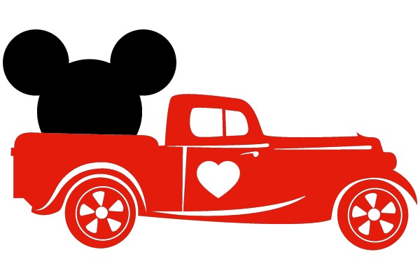 A Red Truck with a Heart and Mickey Mouse Ears