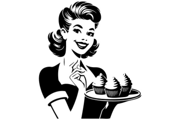 Retro Chic: A Classic Illustration of a Woman with Cupcakes