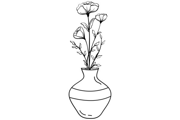 Line Drawing of a Vase with Flowers