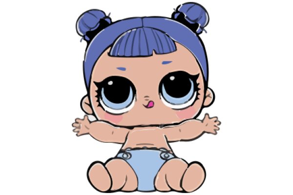 Adorable Anime-Style Character with Blue Hair and Pigtails