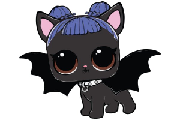 Adorable Cartoon Kitten with Purple Hair and Bat Wings