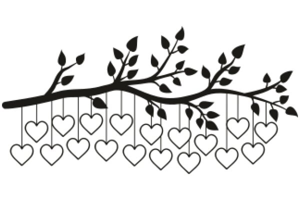 Silhouette of a Tree with Hanging Hearts