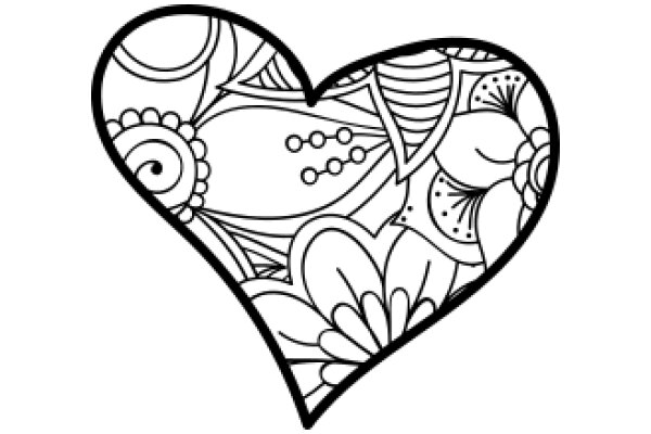 Stylized Heart Design with Floral Patterns and Abstract Shapes