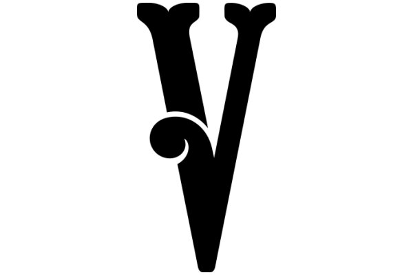 Stylized Black Letter 'V' with a Curved Swirl Design