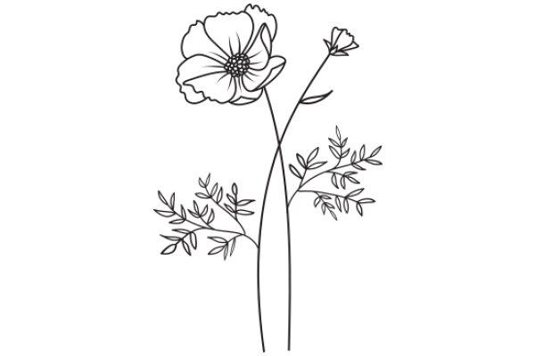 Simplistic Line Drawing of a Flower and Branch