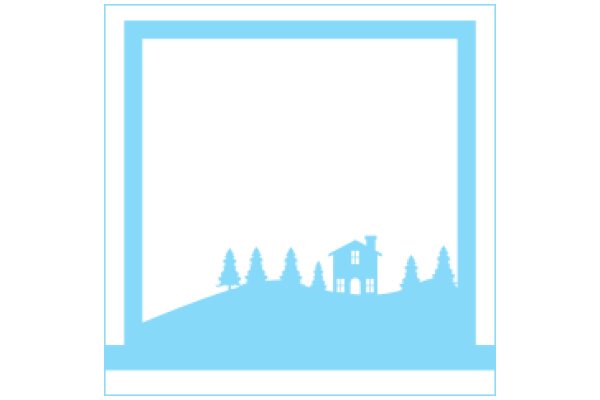 A Serene Scene of a House and Trees in a Blue Frame