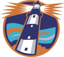 Vibrant Lighthouse Logo with a Coastal Scene