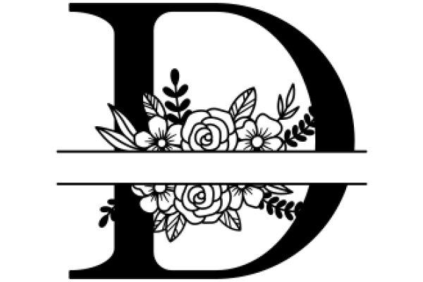 Monochrome Artwork: Flower and Letter D