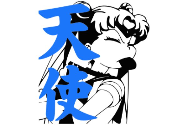 Stylized Anime Character with Blue Text