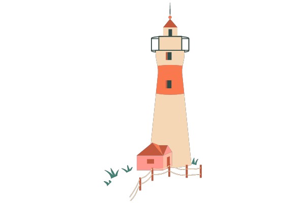 A Whimsical Scene: A Lighthouse and a House in a Field