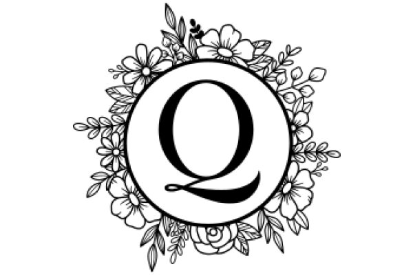 Stylized Floral Design with the Letter Q at the Center