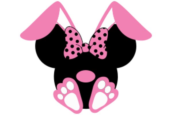 Whimsical Pink and Black Cartoon Character with Polka Dots and Paw Prints