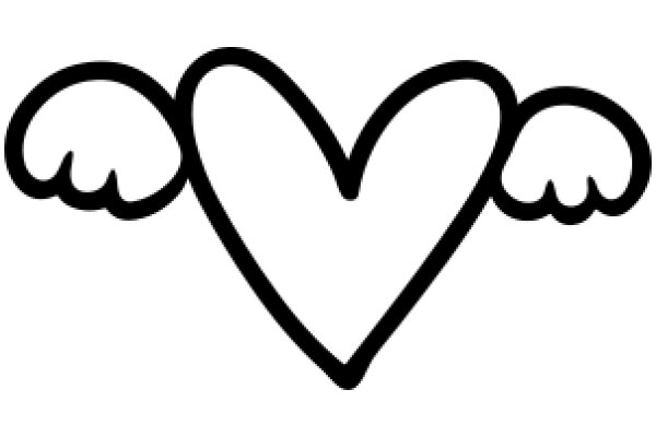 A Simple, Line Drawing of a Heart with Wings