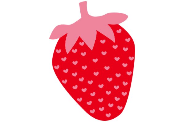 Vibrant Red Strawberry with Pink Stem and Heart-Shaped Pattern