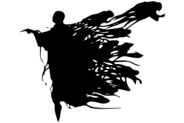 Silhouette of a Figure with Extended Arms, Surrounded by a Flurry of Shadows