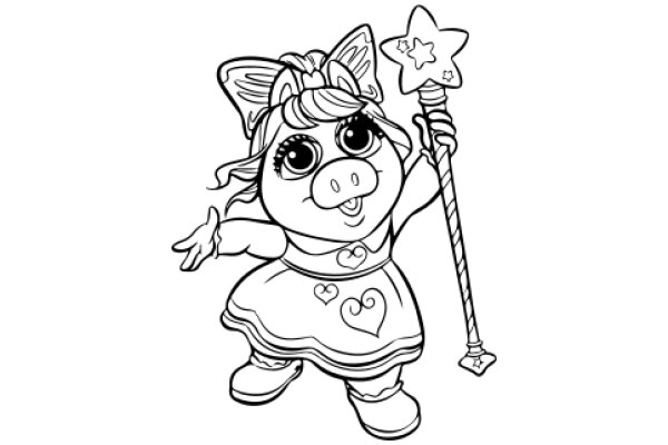 Whimsical Adventure: A Cartoon Pig in a Dress and Star Hat