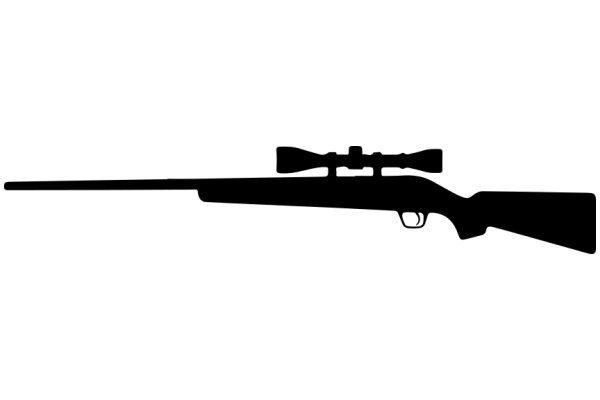 Silhouette of a Rifle with a Scope, Against a White Background