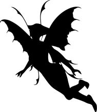 Silhouette of a Fantastical Creature: A Black Bat with Wings and a Tail