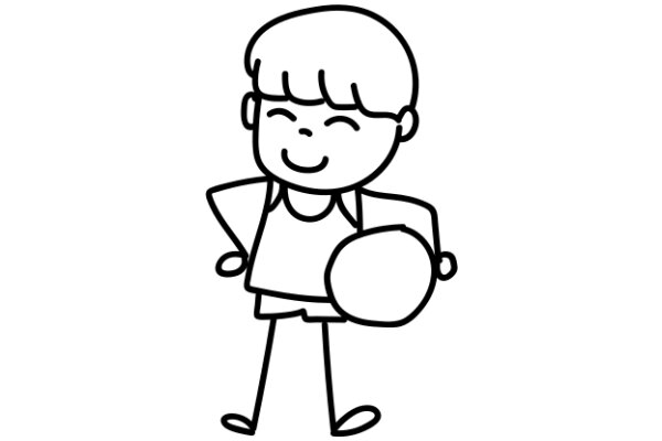 A Simple Line Drawing of a Boy with a Ball