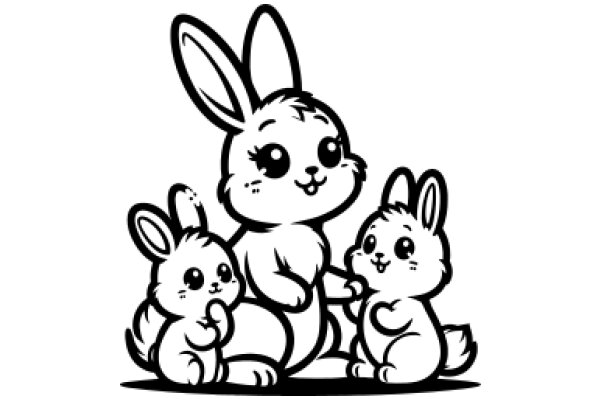 A Playful Scene of a Bunny and Two Baby Bunnies