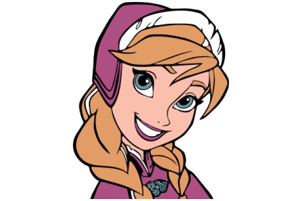 Stylish Animation: A Purple-Haired Princess with Blonde Braids and a Smile