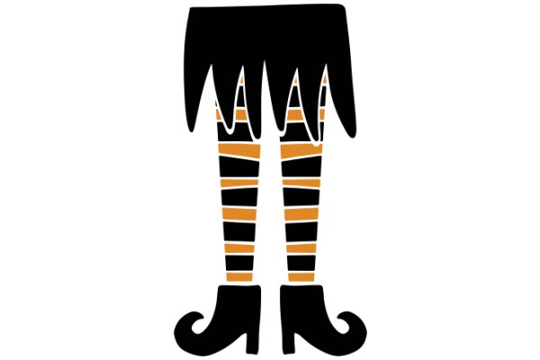 Stylish Halloween Costume: A Fashionable Black Boot with Orange and Black Striped Socks