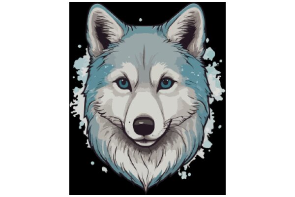 Stylized Portrait of a Wolf with Blue Eyes