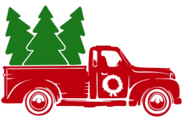 Holiday Spirit: A Red Truck with Christmas Trees