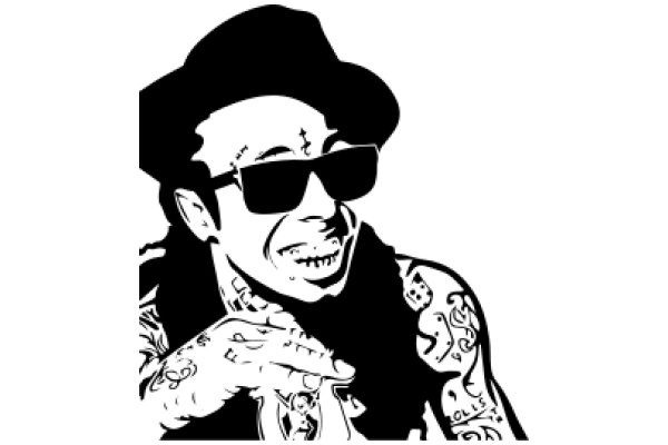 Stylish Silhouette of a Man with Tattoos and Sunglasses