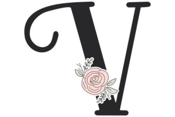 Stylized Letter 'V' with a Flower Decoration