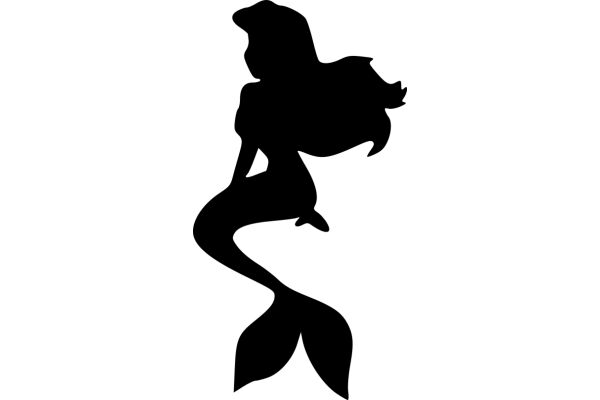 Stylized Black Silhouette of a Mermaid