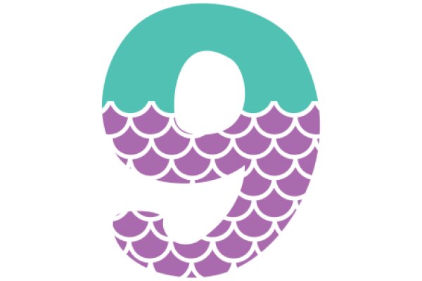 Stylized Number Nine with a Purple and Blue Fish Design