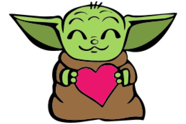 A Cute Cartoon of a Green Alien Character Holding a Pink Heart