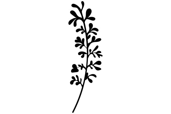 Stylized Black Silhouette of a Tree Branch with Leaves