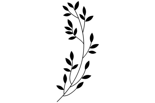 Elegant Line Art of a Branch with Leaves