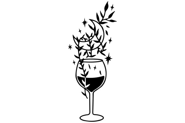 A Whimsical Illustration of a Wine Glass with a Plant and Stars