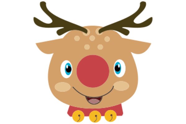 A Delightful Illustration of a Reindeer Character with a Smile and Gold Bells