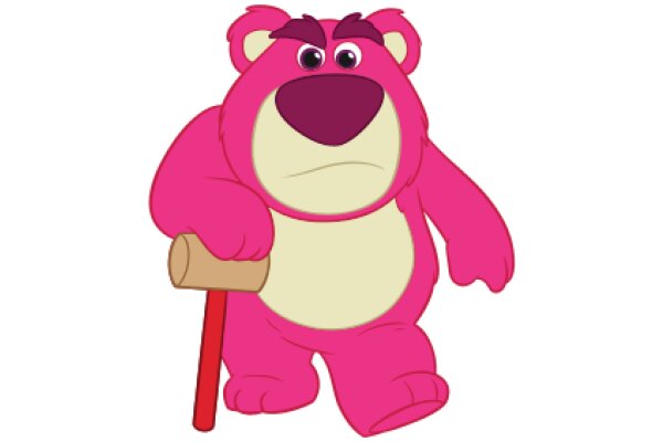 A Pink Bear with a Cane, Standing Alone in a White Background