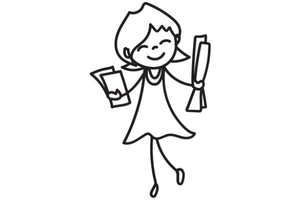 A Whimsical Illustration of a Girl with a Book and a Paper Bag